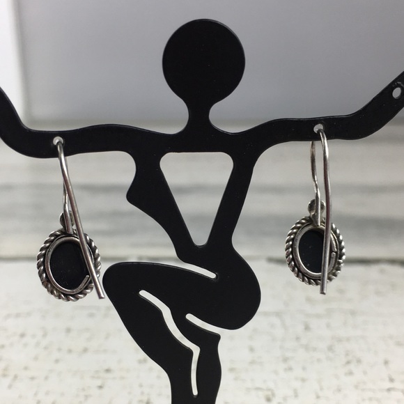 Vintage Sterling Silver Black Onyx Earrings - Picture 5 of 8